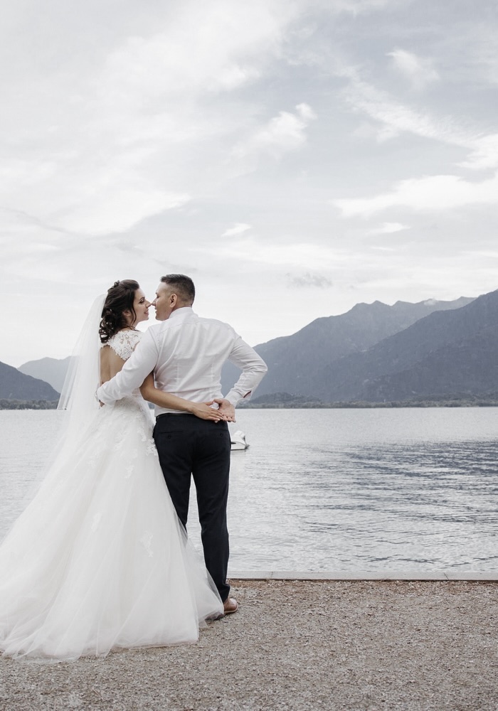 Bride and groom at the waterside